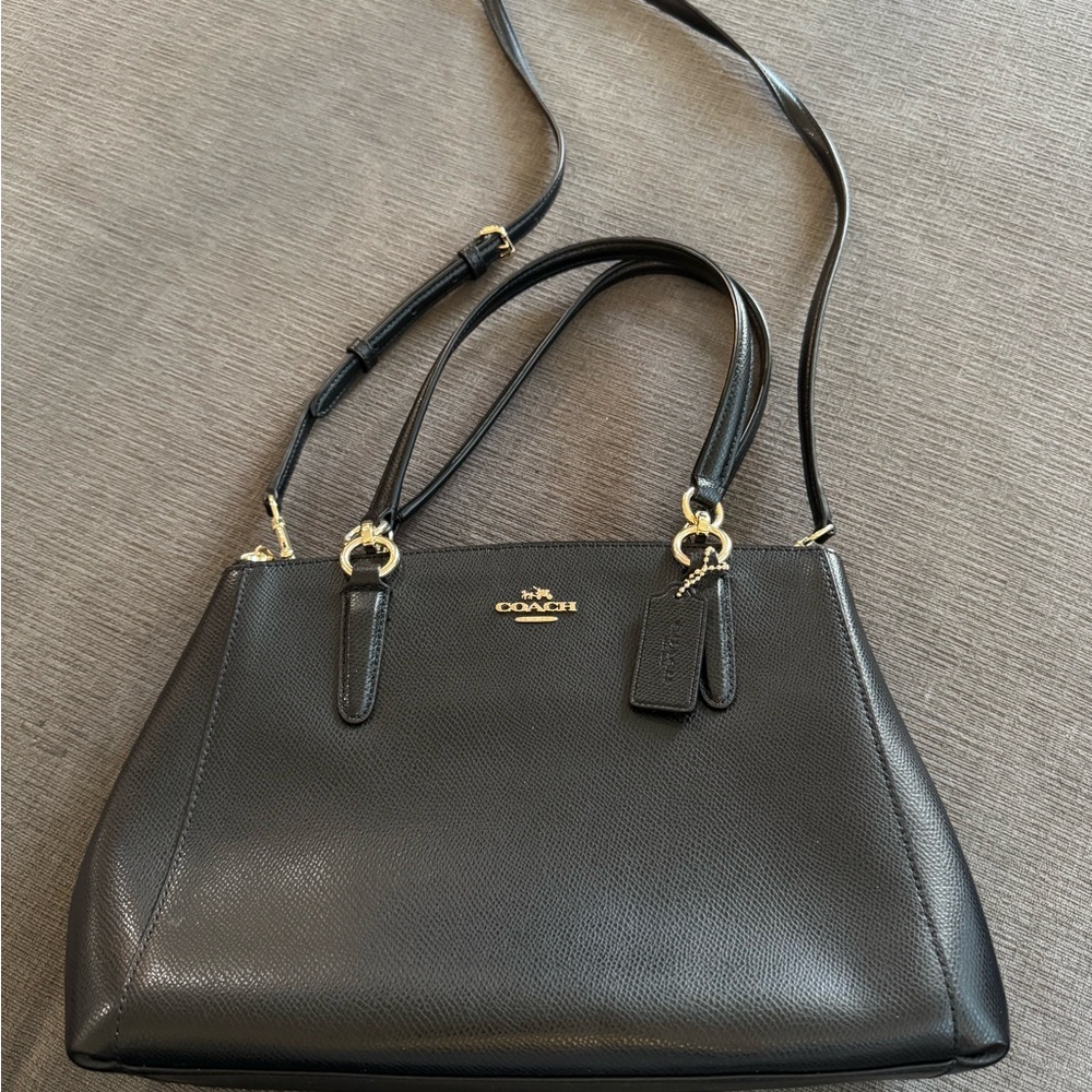 Coach Black Leather Tote with Gold Hardware